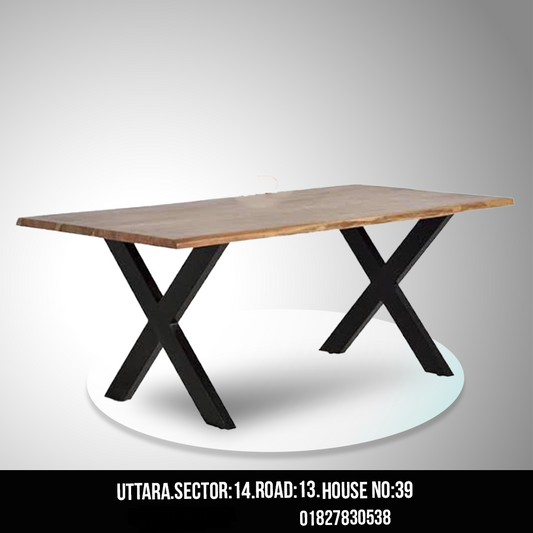 Rustic Dining Table with Cross-Leg Design